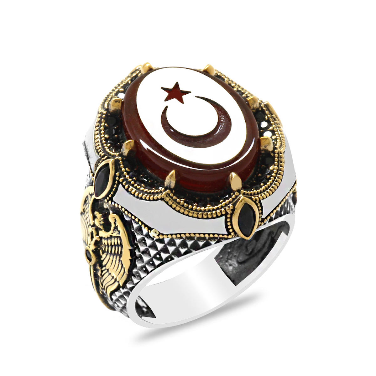 Tesbihane Kırmızı Kehribar Taşlı 925 Ayar Oval Gümüş Yüzük