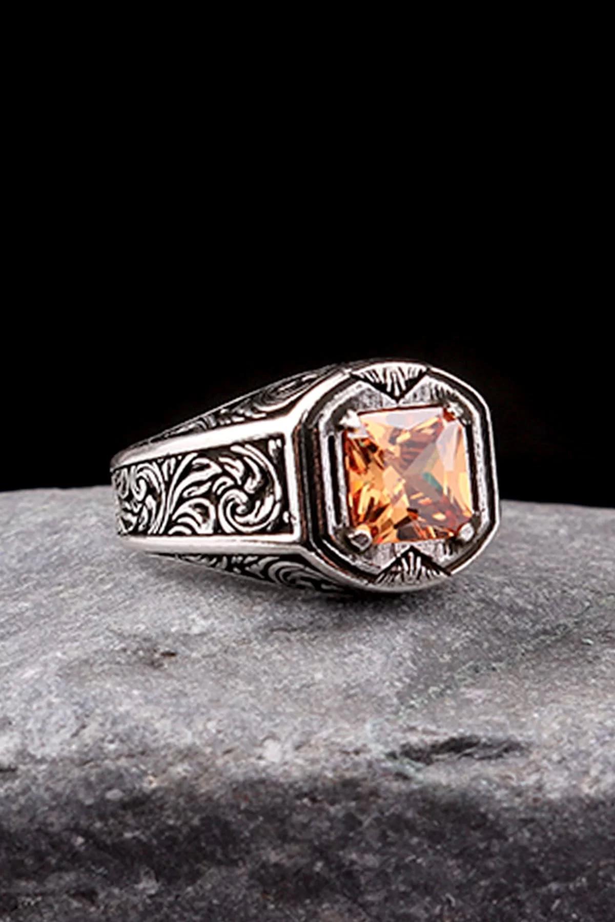 İpek Silver Sarı Zirkon Taşlı 925 Ayar Gümüş Yüzük