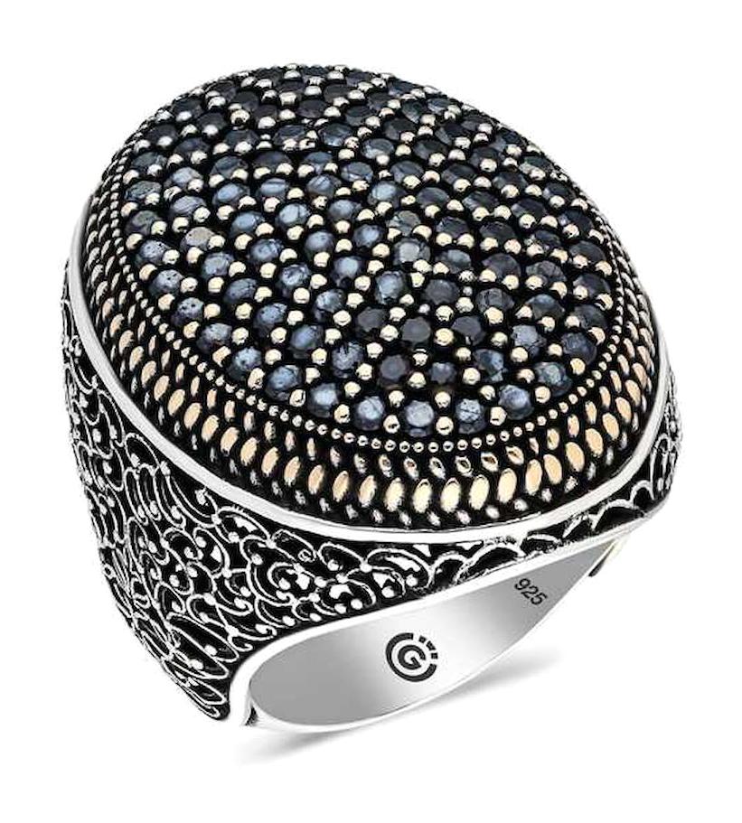 Silverlina Siyah Zirkon Taşlı 925 Ayar Oval Gümüş Yüzük