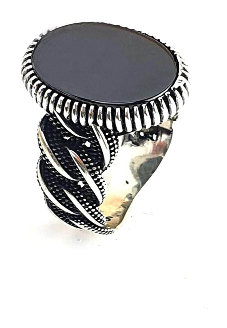 Ose Shop Siyah Oniks Taşlı 925 Ayar Oval Gümüş Yüzük