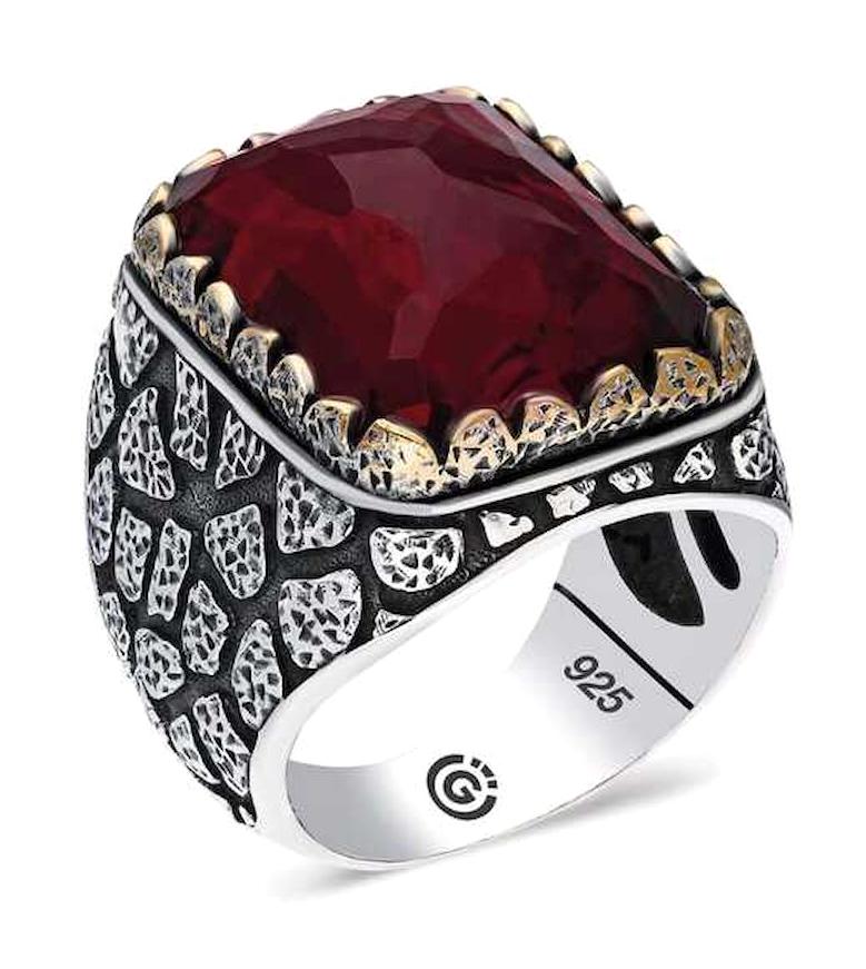 Silverlina Bordo Zirkon Taşlı 925 Ayar Kare Gümüş Yüzük