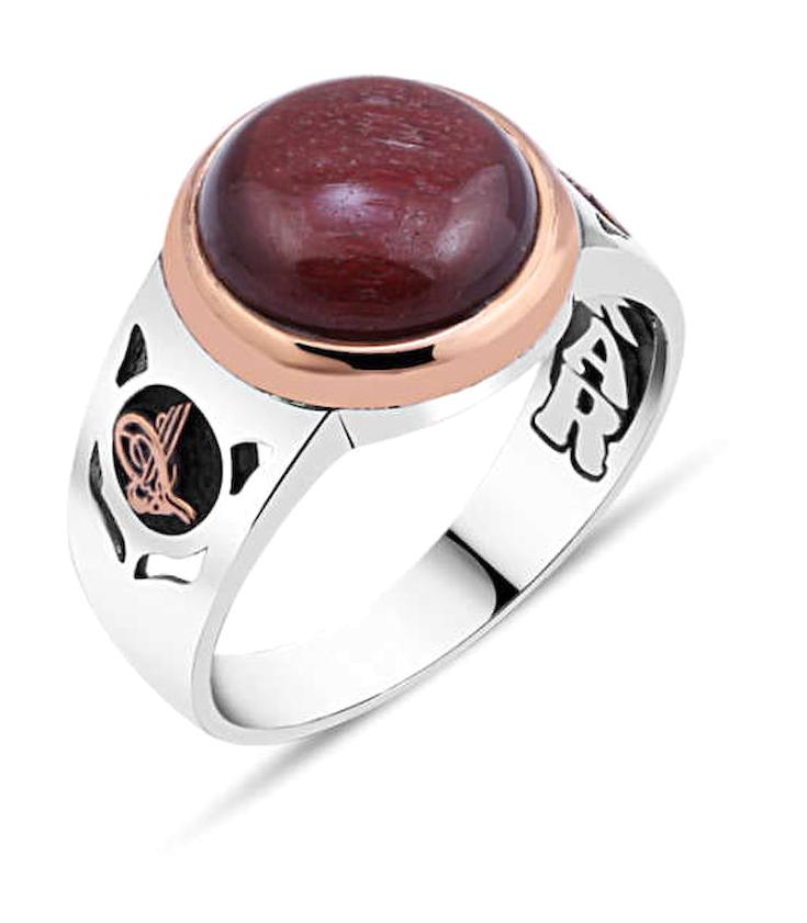 Amberkan Bordo Akik Taşlı 925 Ayar Gümüş Yüzük
