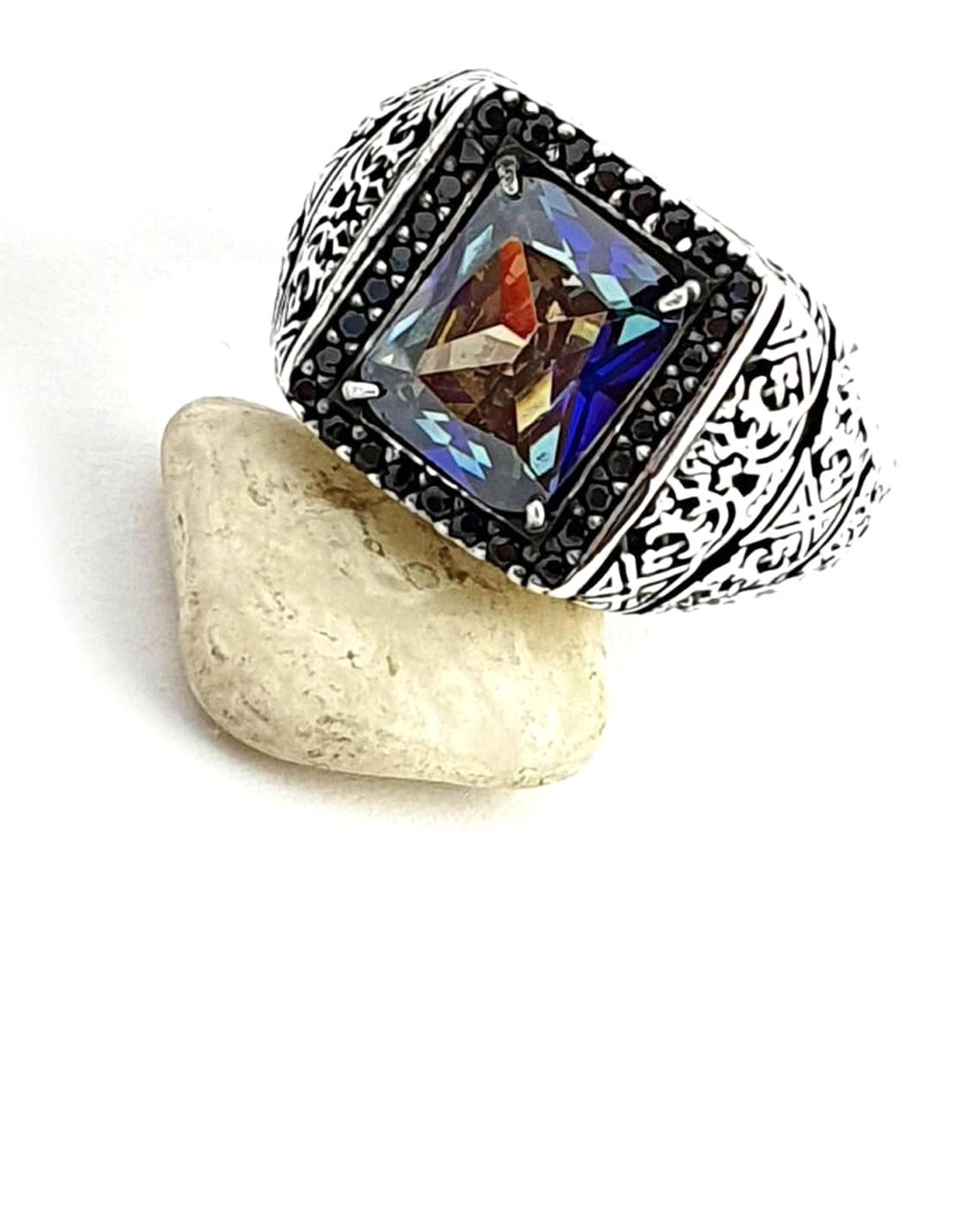 Ose Shop Çok Renkli Topaz Taşlı 925 Ayar Gümüş Yüzük