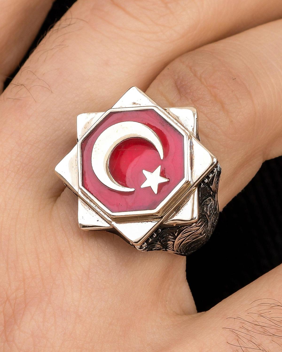 Prestige Gümüş 925 Ayar Ay Yıldız Gümüş Yüzük