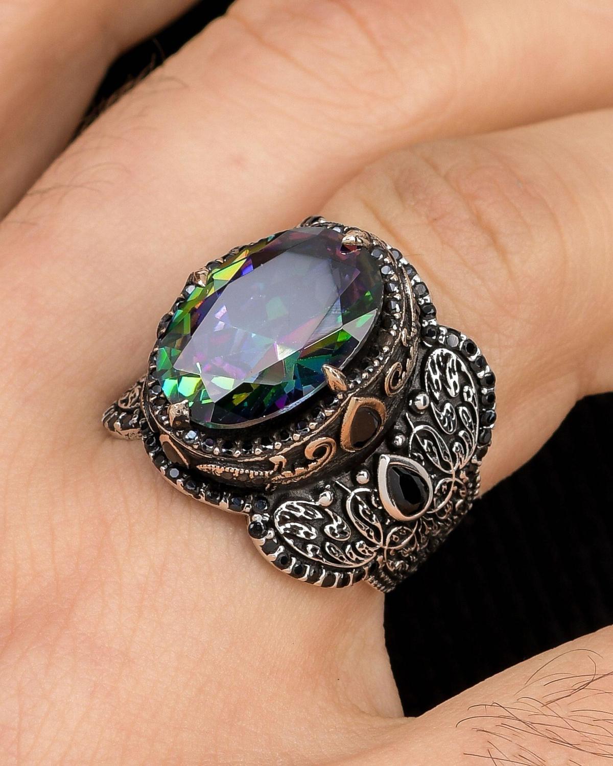 Prestige Gümüş Çok Renkli Topaz Taşlı 925 Ayar Gümüş Yüzük
