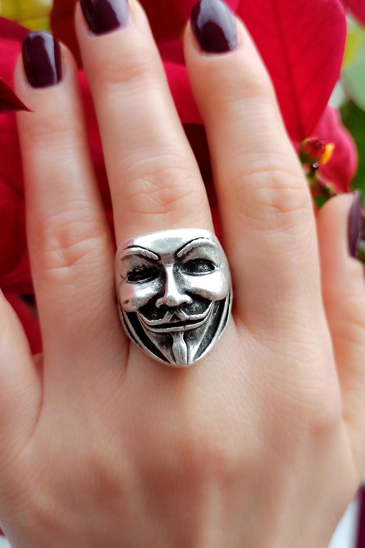 Fildişi Aksesuar Ayarlanabilir 925 Ayar V For Vendetta Gümüş Yüzük