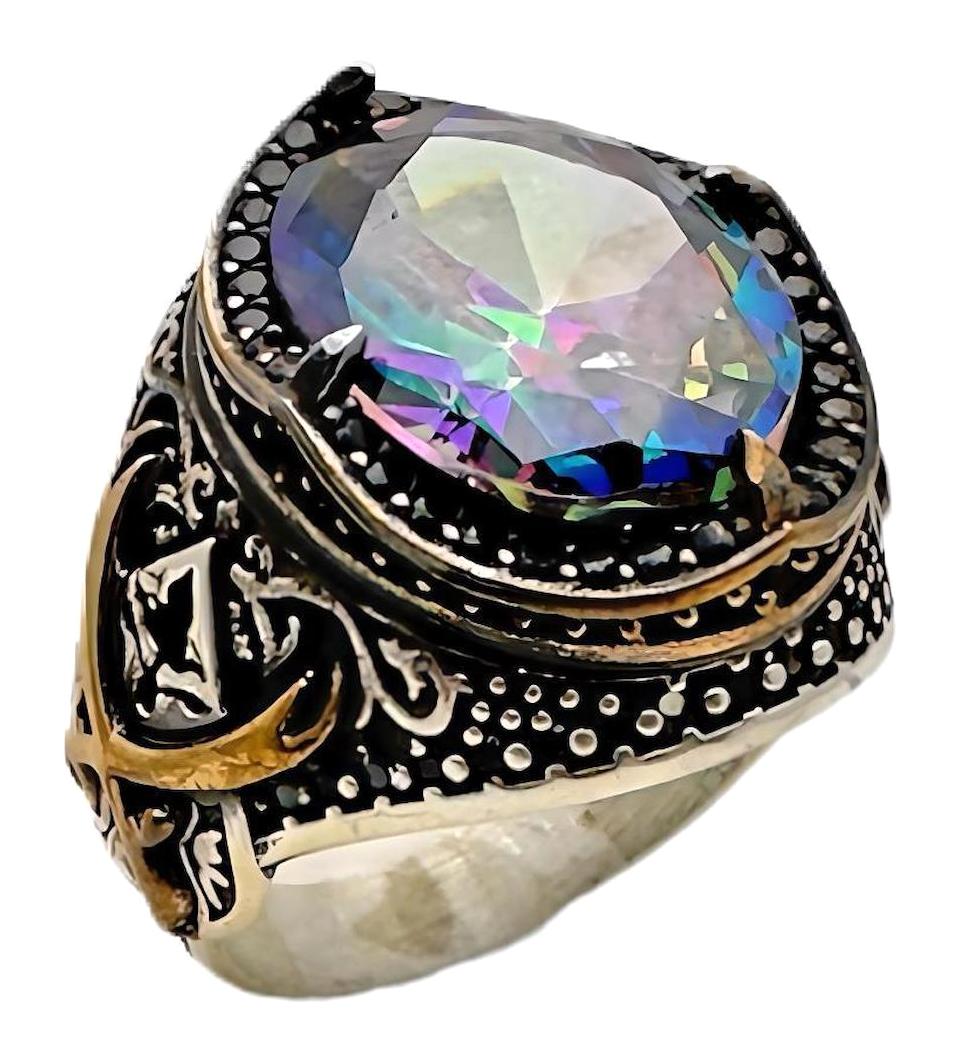 Gevheranss Siyah Topaz - Zirkon Taşlı 925 Ayar Gümüş Yüzük