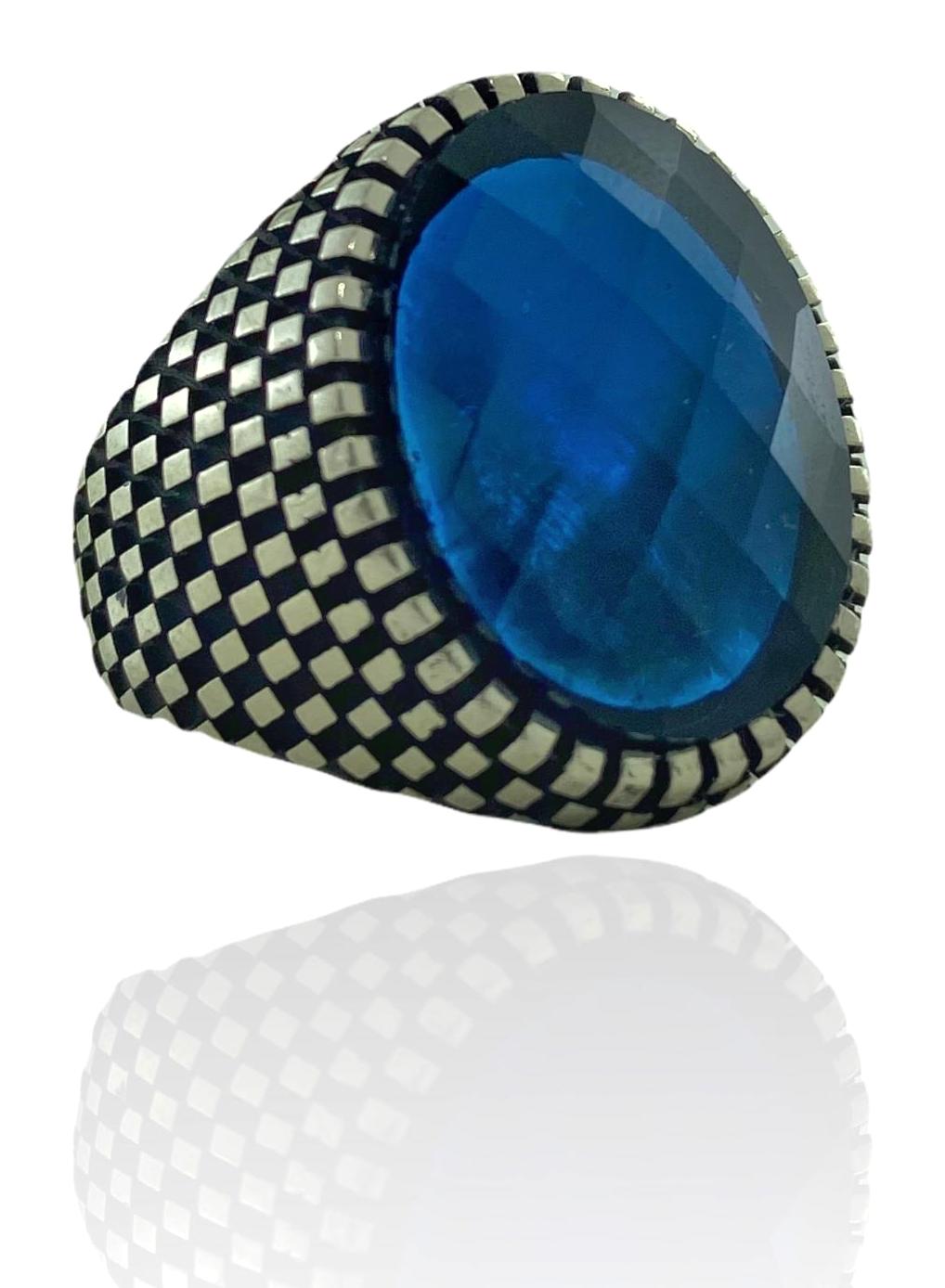 Magümüş Mavi Safir Taşlı 925 Ayar Oval Gümüş Yüzük