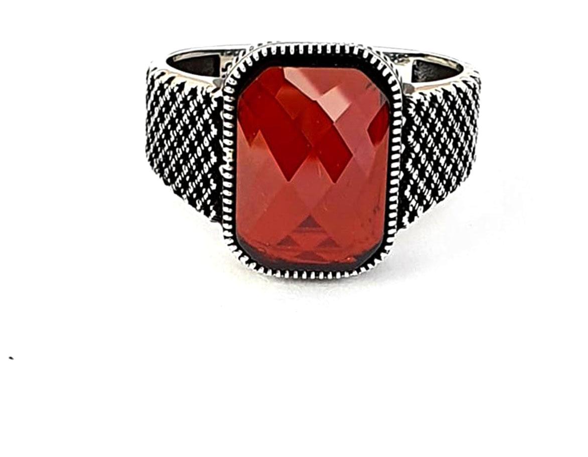 Ose Shop Kırmızı Zirkon Taşlı Gümüş Yüzük