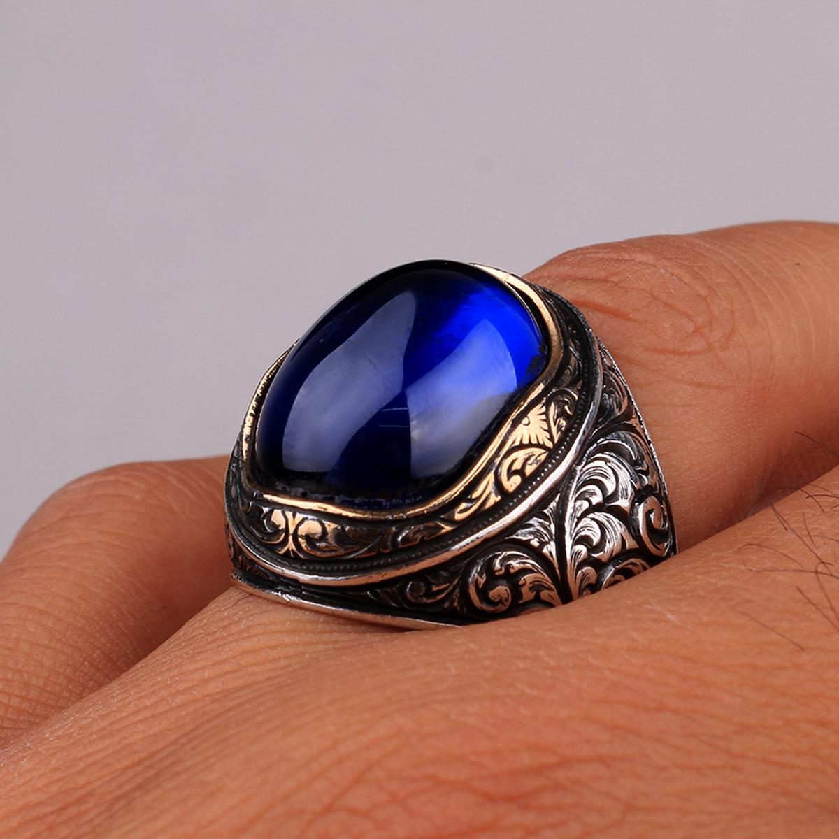 Tesbih Sepetim Zirkon Taşlı Oval Gümüş Yüzük