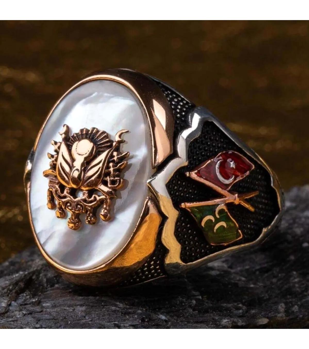Anı Yüzük Beyaz Sedef Taşlı 925 Ayar Osmanlı Gümüş Yüzük