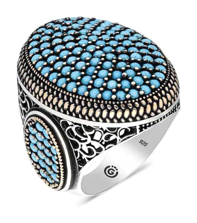 Silverlina Turkuaz Zirkon Taşlı 925 Ayar Oval Gümüş Yüzük