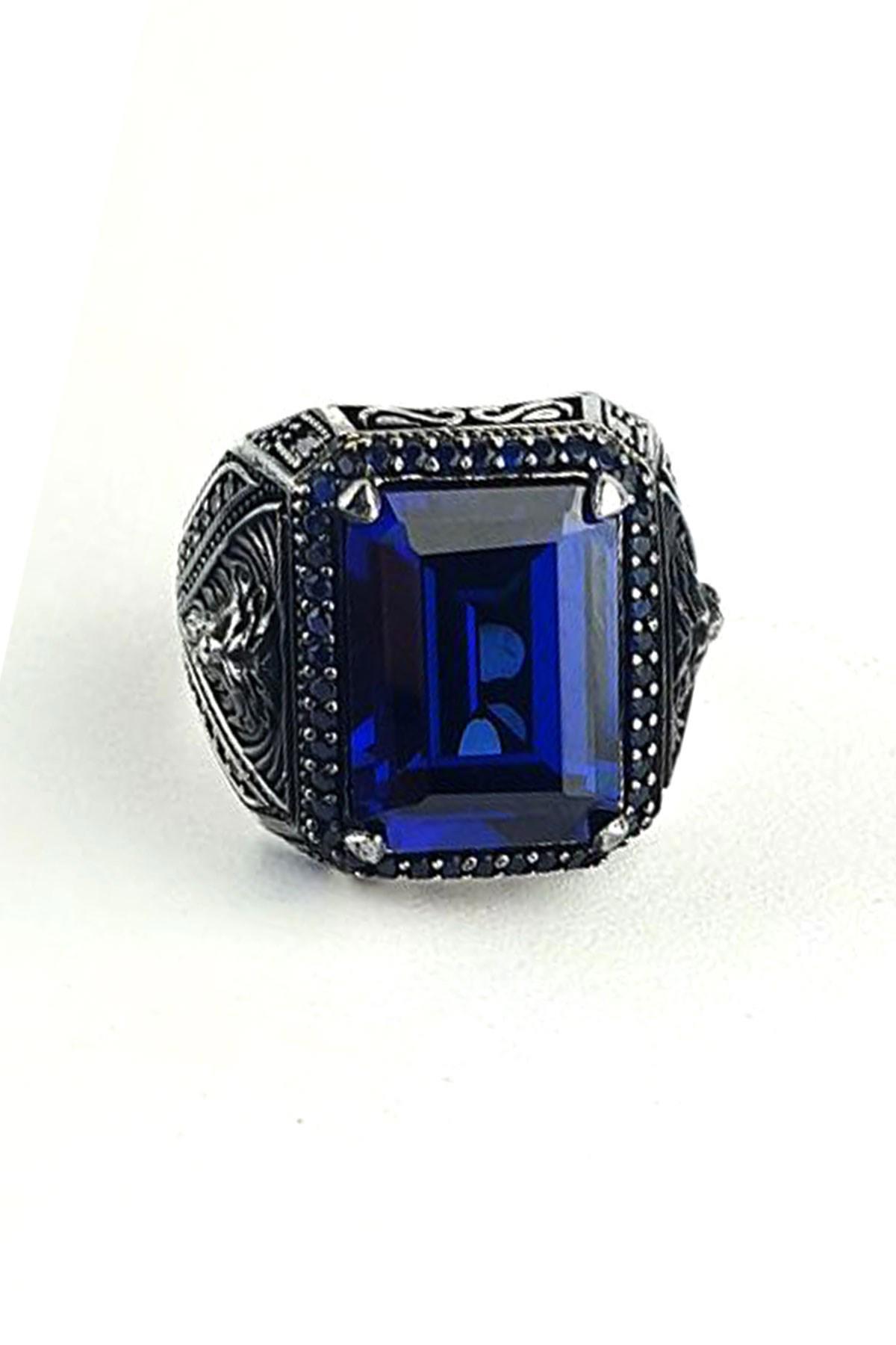 Ose Shop Lacivert Zirkon Taşlı 925 Ayar Aslan Gümüş Yüzük