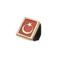 Gevheranss Kırmızı Gümüş Taşlı 925 Ayar Ay Yıldız Gümüş Yüzük
