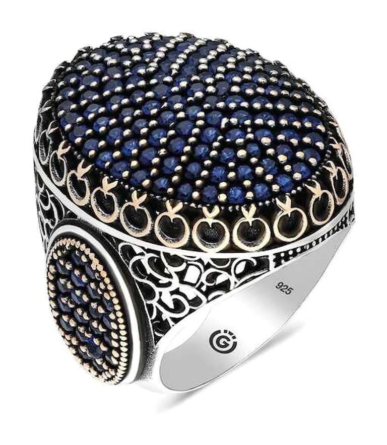 Silverlina Lacivert Zirkon Taşlı 925 Ayar Oval Gümüş Yüzük