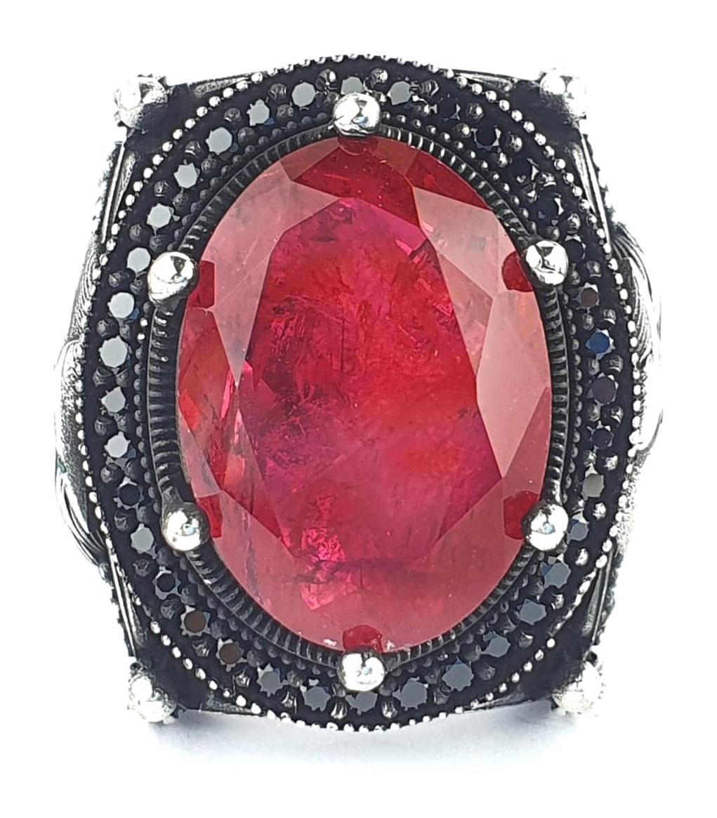 Ose Shop Kırmızı Tanzanit Taşlı Gümüş Yüzük