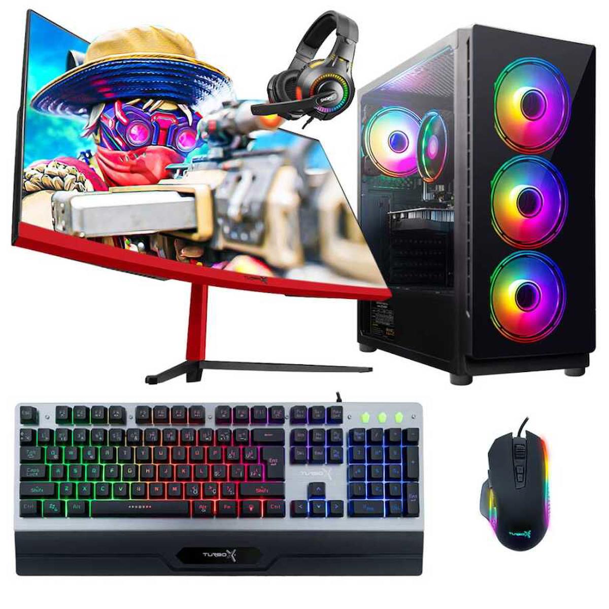Turbox TX5265 Harici Radeon RX 560 Intel Core i7 4770 16 GB Ram 512 GB SSD Tower FreeDos 23.6 inç Monitörlü Masaüstü Oyuncu Bilgisayarı