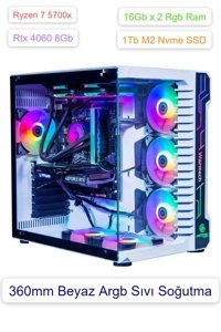 Ramtech Fairytale White Harici GeForce RTX 4060 AMD Ryzen 7 5700X 32 GB Ram 1 TB SSD Tower FreeDos Masaüstü Oyuncu Bilgisayarı