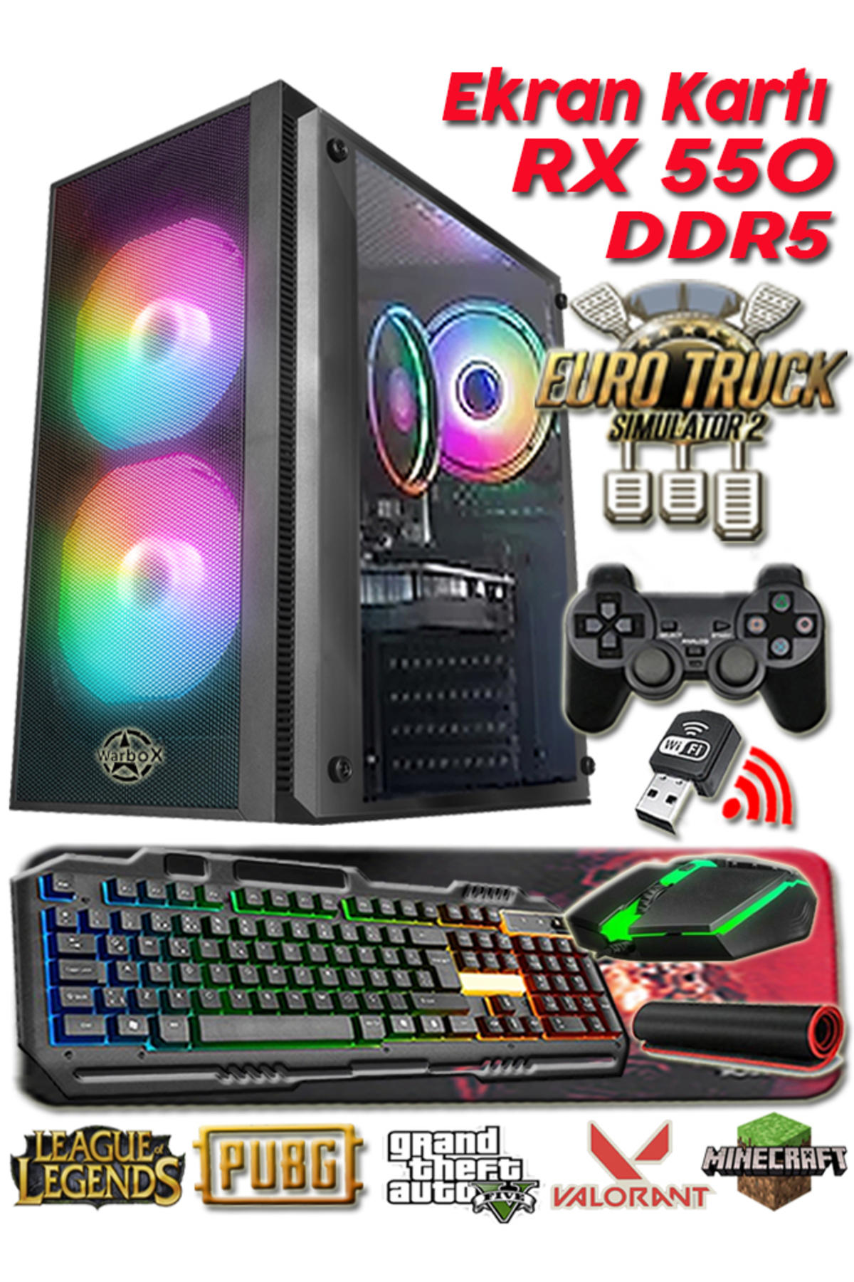 Baretta Max Harici Radeon RX 550 Intel Core i5 3470 16 GB Ram 250 GB HDD + 128 GB SSD Tower FreeDos Masaüstü Oyuncu Bilgisayarı
