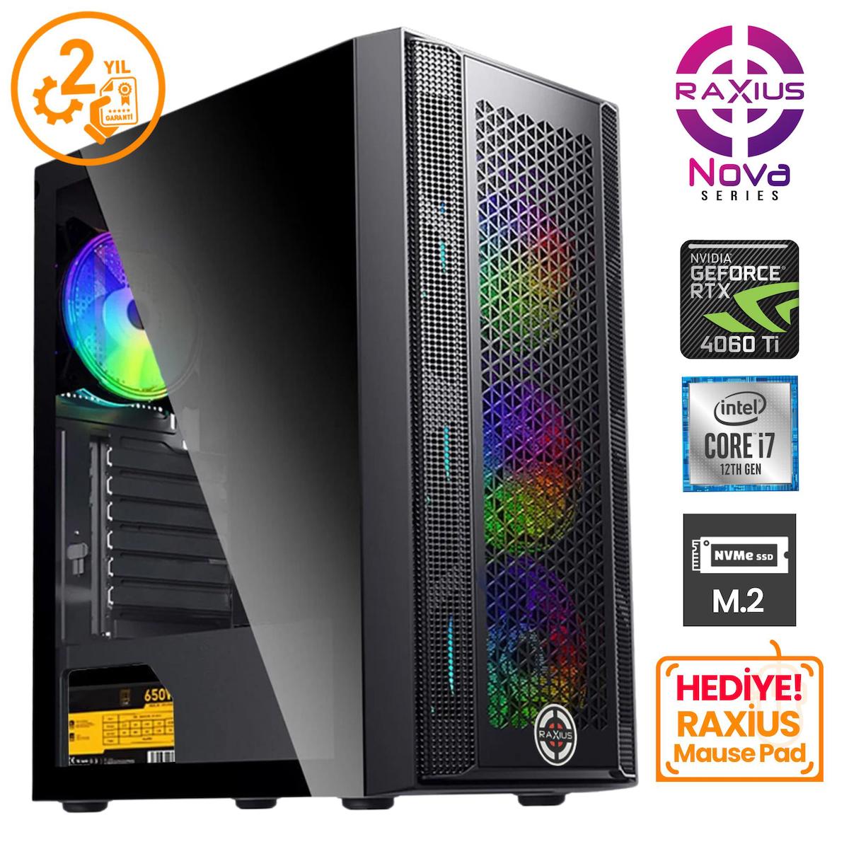 Raxius Nova G1 Harici GeForce RTX 4060 Tİ Intel Core i7 12700F 16 GB Ram 1 TB SSD Tower Windows 11 Pro Masaüstü Oyuncu Bilgisayarı