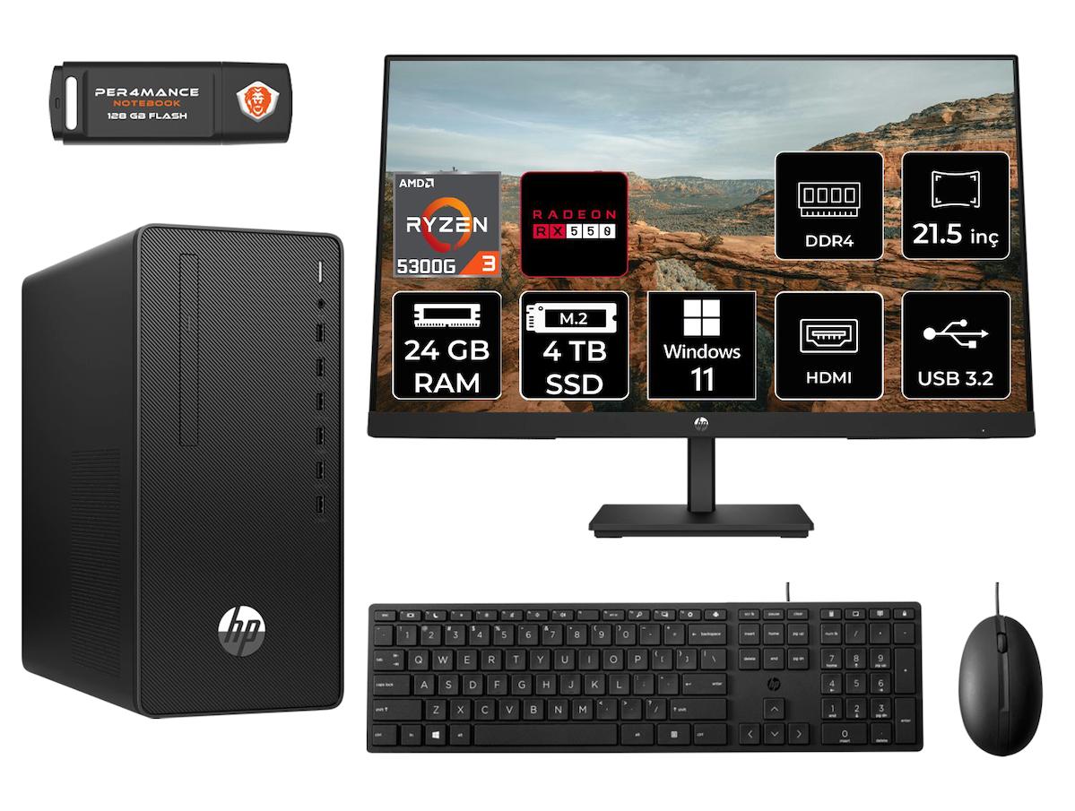 Hp Pro 295 G9 MA13EAD275 Harici Radeon RX 550 AMD Ryzen 3 5300G 24 GB Ram 4 TB SSD Tower Windows 11 Pro 21.5 inç Monitörlü Masaüstü Oyuncu Bilgisayarı