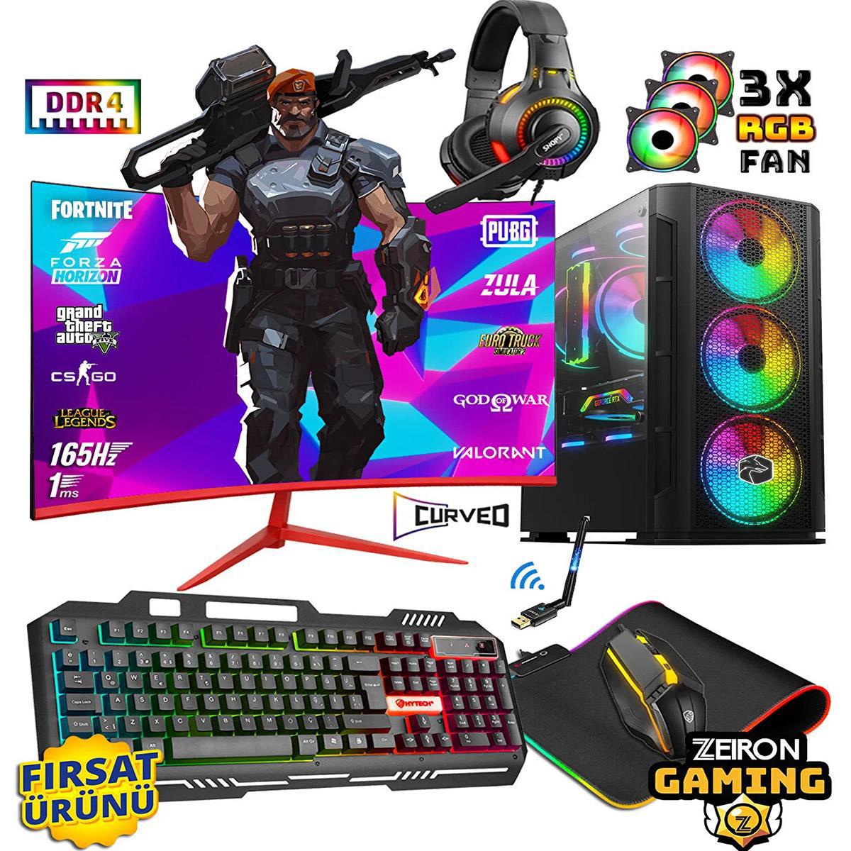 Zeiron TSX99 Harici Radeon RX 580 AMD Ryzen 5 3600 32 GB Ram 512 GB SSD Tower FreeDos 23.8 inç Monitörlü Masaüstü Oyuncu Bilgisayarı