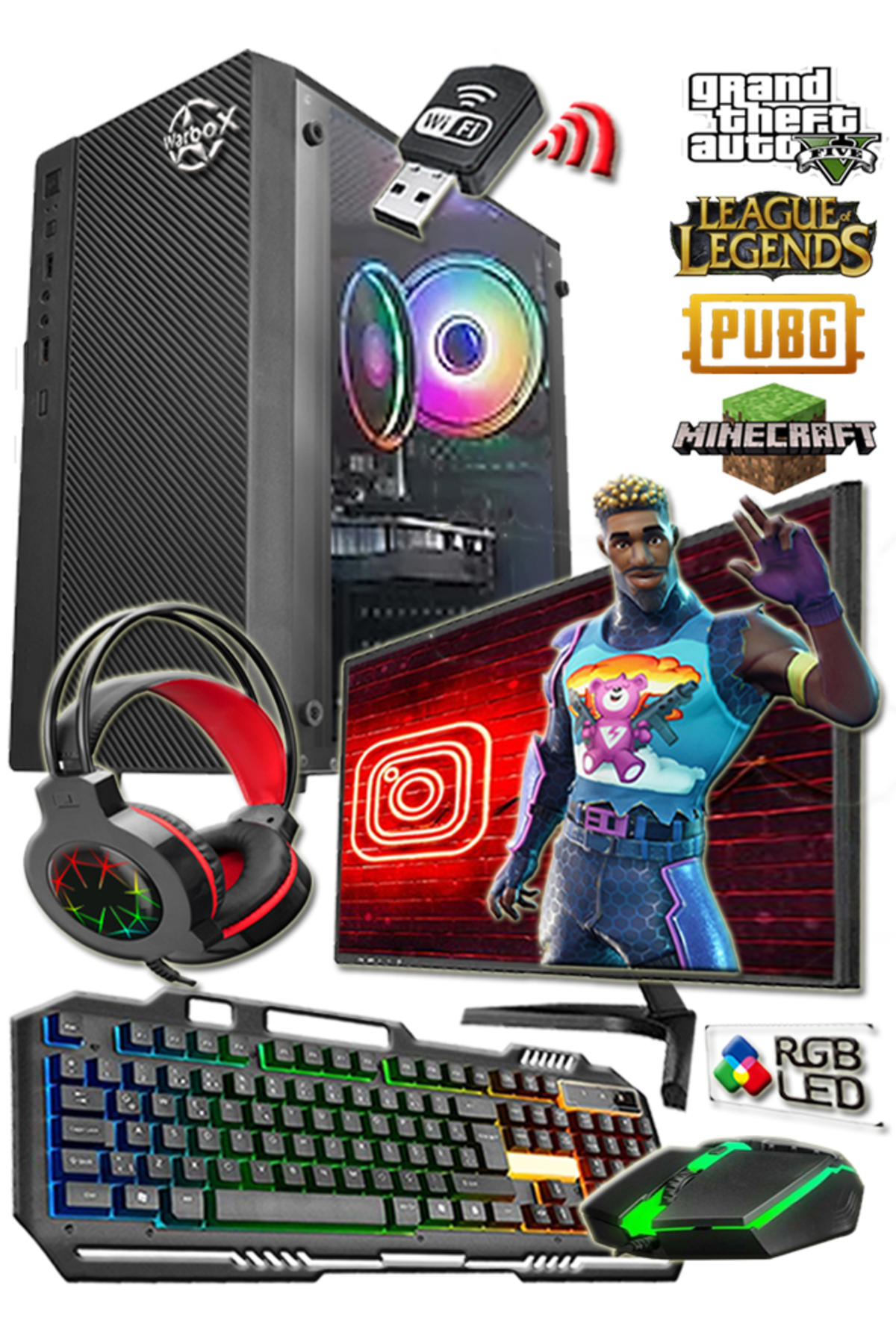 Neon Gopo Eko Harici Radeon R7 240 Intel Core i5 650 8 GB Ram 250 GB HDD + 128 GB SSD Tower FreeDos 19.5 inç Monitörlü Masaüstü Oyuncu Bilgisayarı