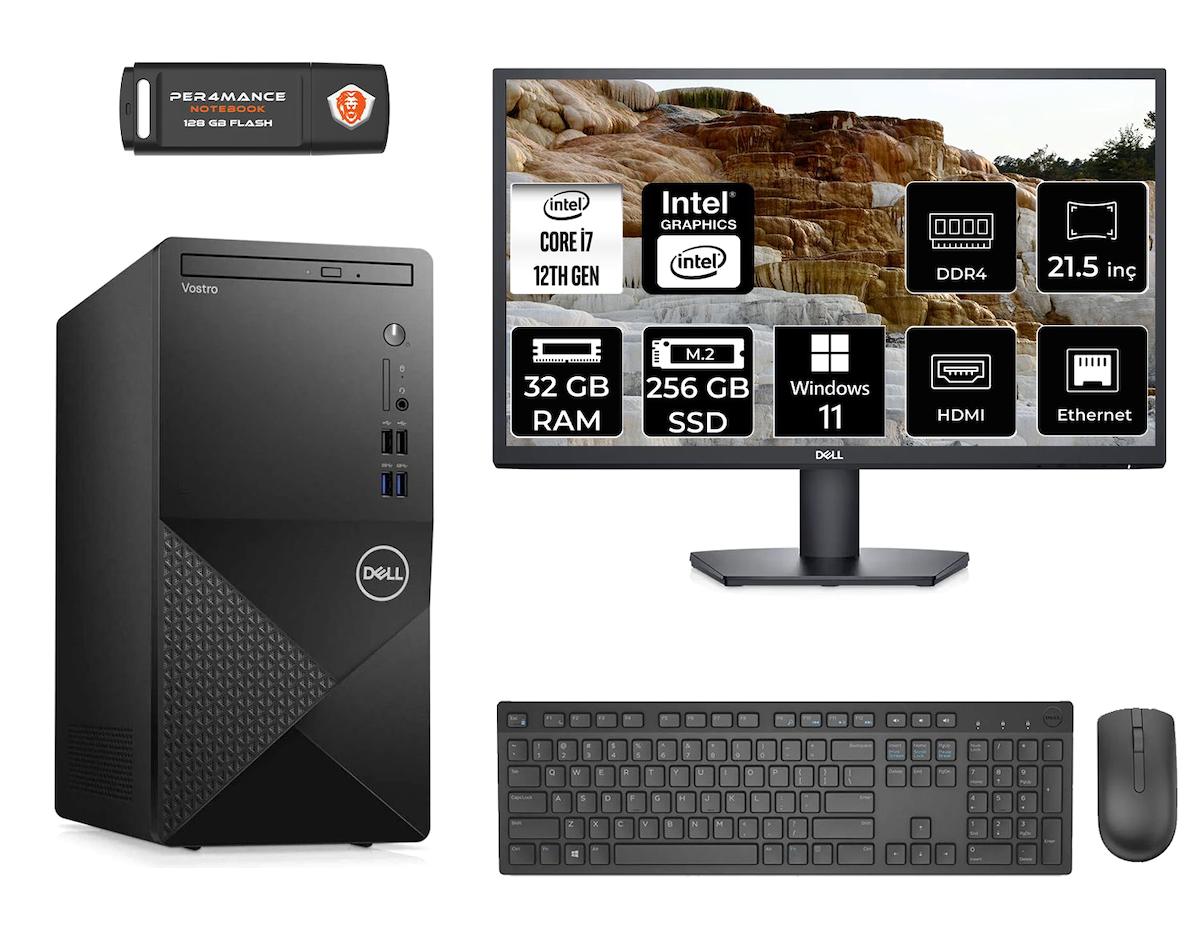 Dell Vostro 3910 MN753910D076 Dahili Intel UHD Graphics 770 Intel Core i7 12700 32 GB Ram 256 GB SSD Tower Windows 11 Home 21.5 inç Monitörlü Masaüstü Bilgisayar