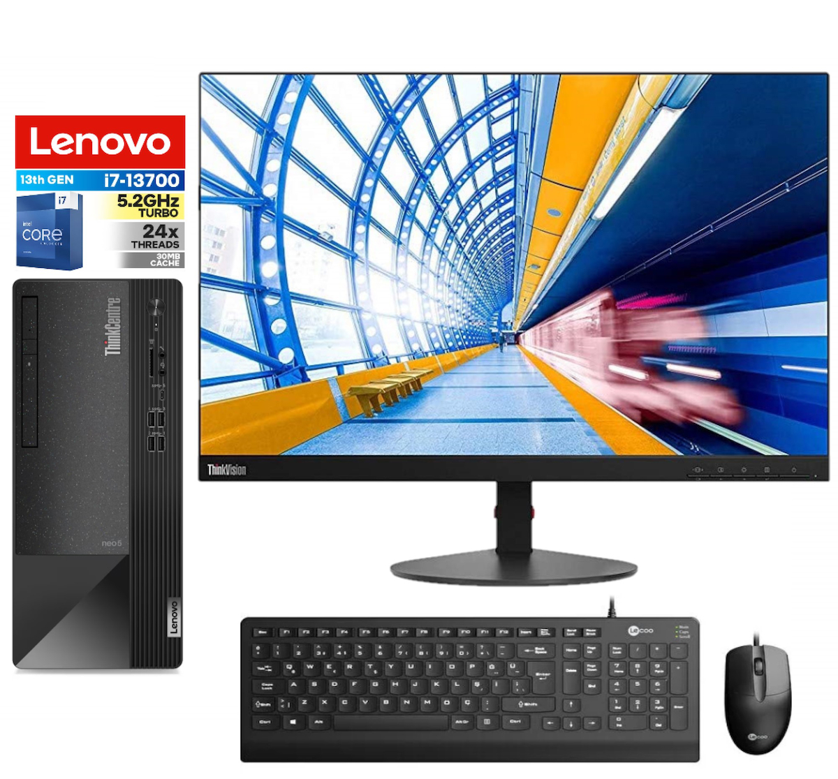 Lenovo Thinkcentre Neo 50T Gen 4 412JB005ATR26 Dahili Intel UHD Graphics 770 Intel Core i7 13700 16 GB Ram 256 GB SSD Tower Windows 11 Home 23.8 inç Monitörlü Masaüstü Bilgisayar + Zetta Flash Bellek