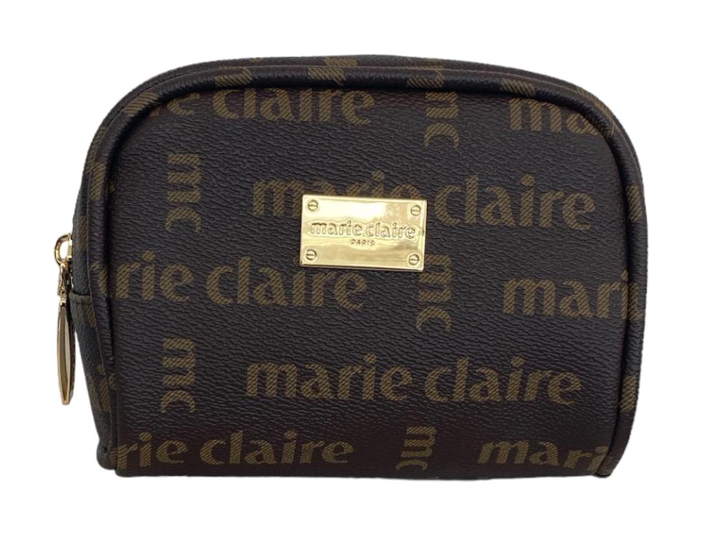 Marie Claire Opal MC241111742 Kahverengi Yazılı Suni Deri Midi Boy Seyahat Makyaj Çantası