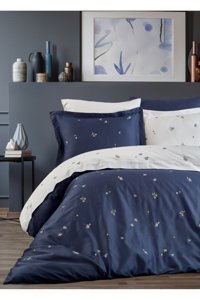 Dantela Safran 4 Mevsim 200x220 cm Çarşaflı Çift Kişilik Nevresim Takımı Beyaz-Lacivert