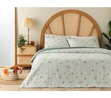English Home Bloom Check 4 Mevsim 200x220 cm Çarşaflı Lastikli Çift Kişilik Nevresim Takımı Yeşil