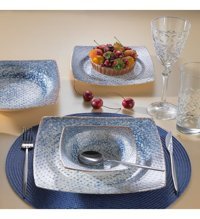 Schafer Earth 24 Parça 6 Kişilik Desenli Porselen Kare Yemek Takımı Mavi