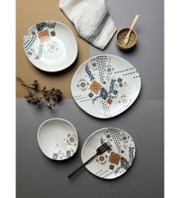 Jamuor Lydia Pebble 16 Parça 4 Kişilik Desenli Porselen Oval Yemek Takımı