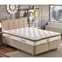 Niron Yatak Queen 150x200 cm Yataklı Başlıklı Çift Kişilik Sandıklı Baza Seti Bej