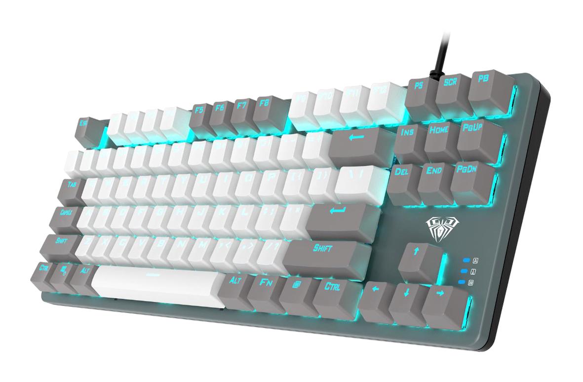Aula F3287 İngilizce Q RGB 87 Tuşlu Blue Switch Kablolu Beyaz-Gri Mekanik Gaming Klavye