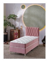 Beehanem Almula 90x190 cm Başlıklı Yataklı Sandıklı Tek Kişilik Baza Seti Pembe