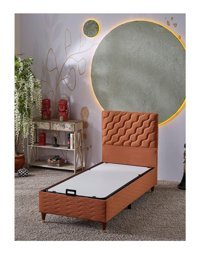 Beehanem Simge 90x190 cm Başlıklı Sandıklı Tek Kişilik Baza Kiremit