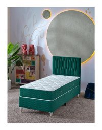 Beehanem Almula 90x190 cm Başlıklı Yataklı Sandıklı Tek Kişilik Baza Seti Yeşil