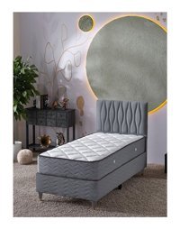 Beehanem Almula 90x190 cm Başlıklı Yataklı Sandıklı Tek Kişilik Baza Seti Gri