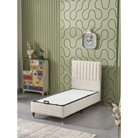 Beehanem Ezgi 90x190 cm Başlıklı Sandıklı Tek Kişilik Baza Krem