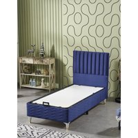 Beehanem Ezgi 90x190 cm Başlıklı Sandıklı Tek Kişilik Baza Lacivert