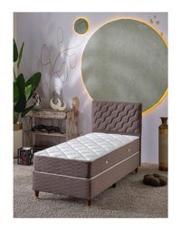 Beehanem Simge 90x190 cm Başlıklı Yataklı Sandıklı Tek Kişilik Baza Seti Kahve