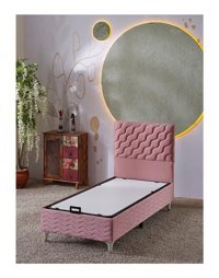 Beehanem Simge 90x190 cm Başlıklı Sandıklı Tek Kişilik Baza Pembe