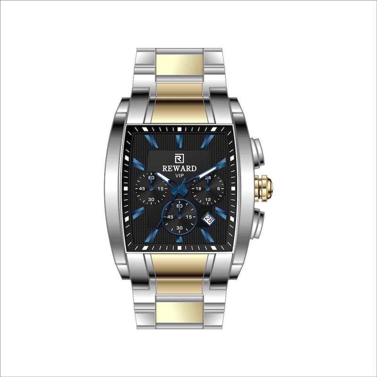 Reward A142995 Takvimli 42 mm Gri-Sarı Metal Kordon Analog Erkek Kol Saati