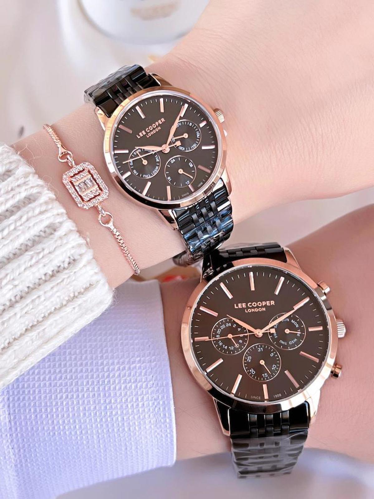 Lee Cooper CİFT.S01 Takvimli 44 mm Siyah Çelik Kordon Analog Kol Saati