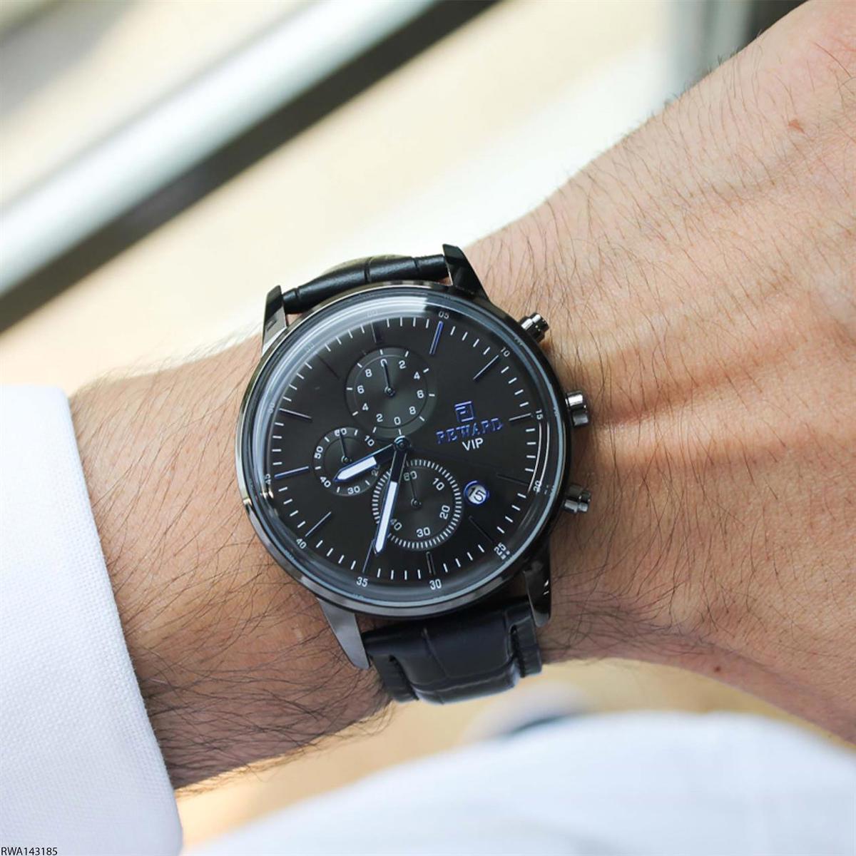 Reward RWA143185 Takvimli 45 mm Siyah Deri Kordon Analog Erkek Kol Saati