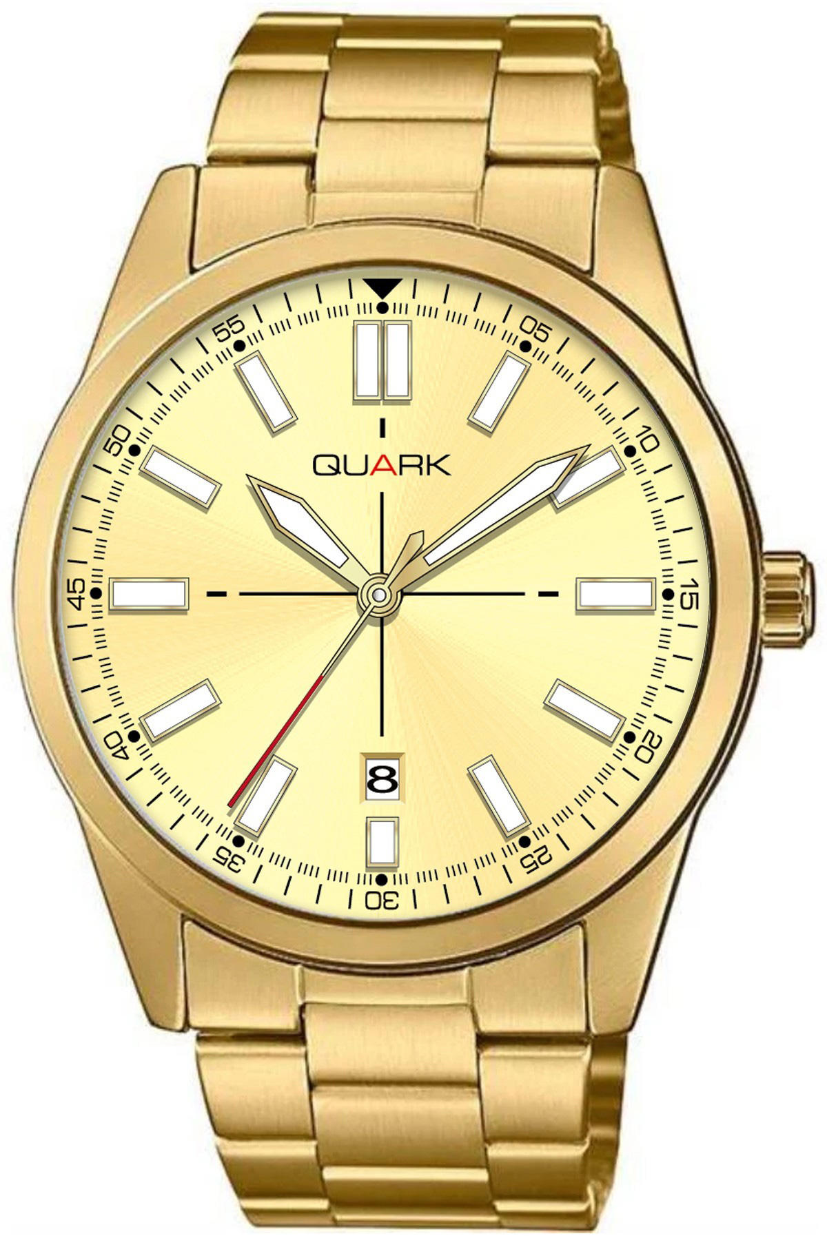 Quark QM-VD02G-9E Takvimli 41 mm Altın Çelik Kordon Analog Kol Saati