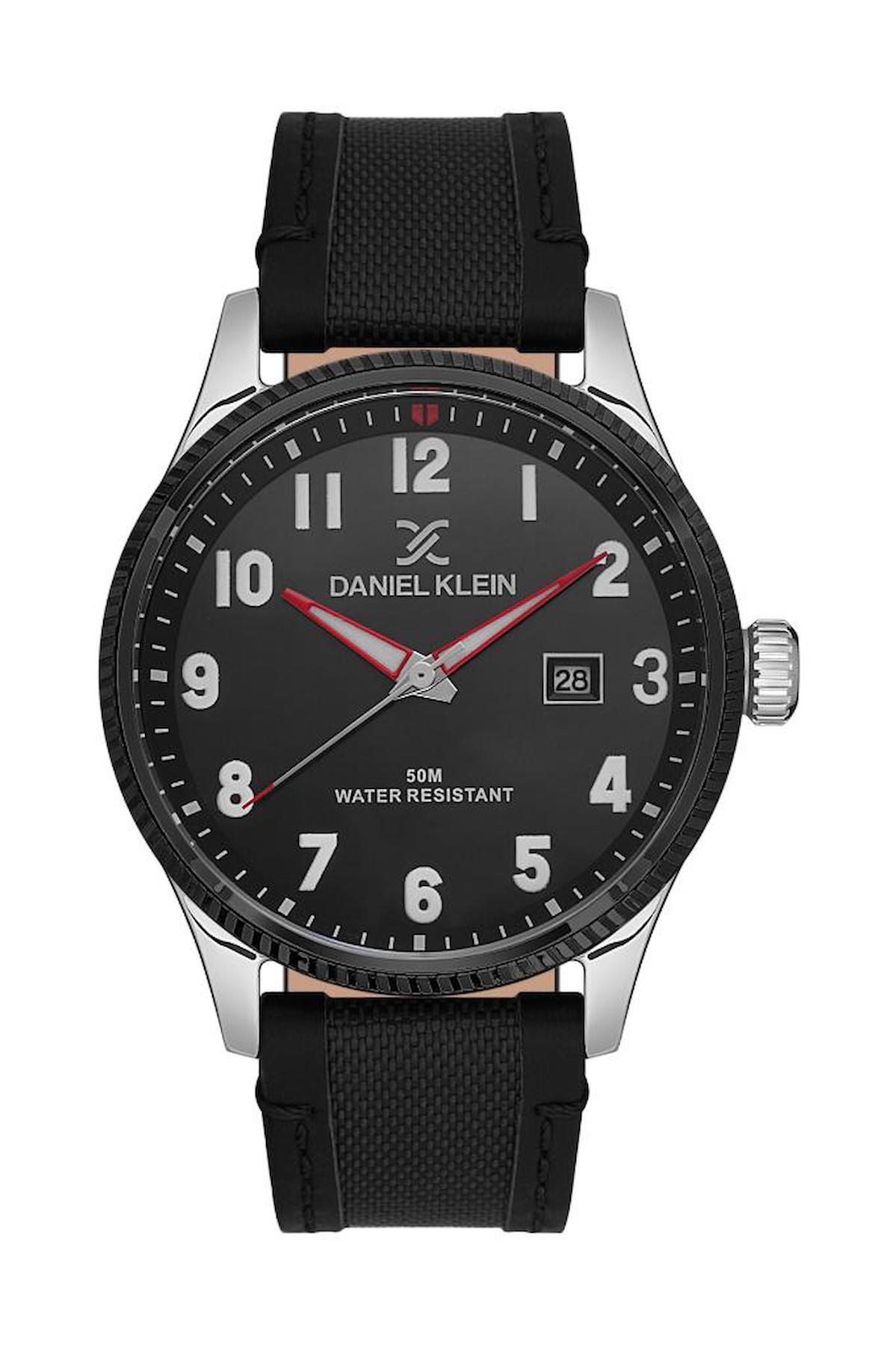 Daniel Klein DK.1.13557-1 Takvimli 45 mm Siyah Deri Kordon Analog Erkek Kol Saati