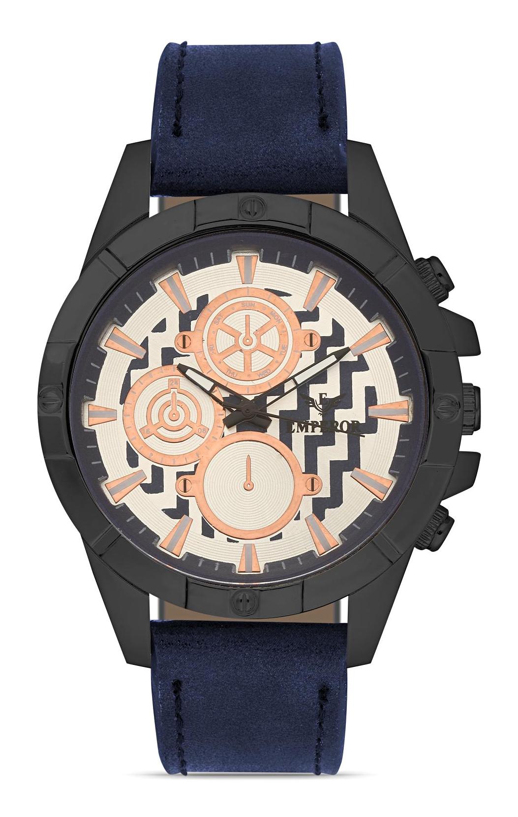 Emperor BREC23099 Takvimli 43 mm Lacivert Deri Kordon Analog Erkek Kol Saati